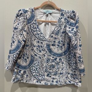 Tuckernuck Navy and White Paisley Blouse